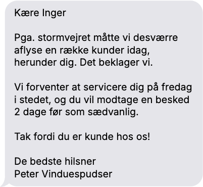 besked til kunde