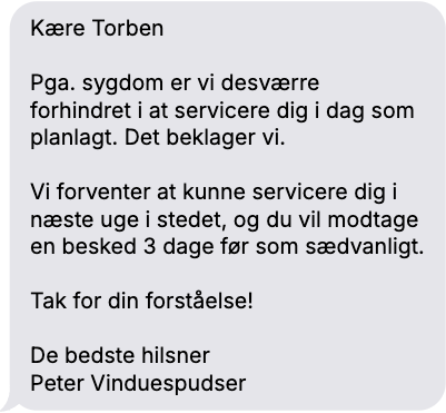besked til kunde