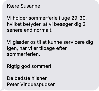 besked til kunde